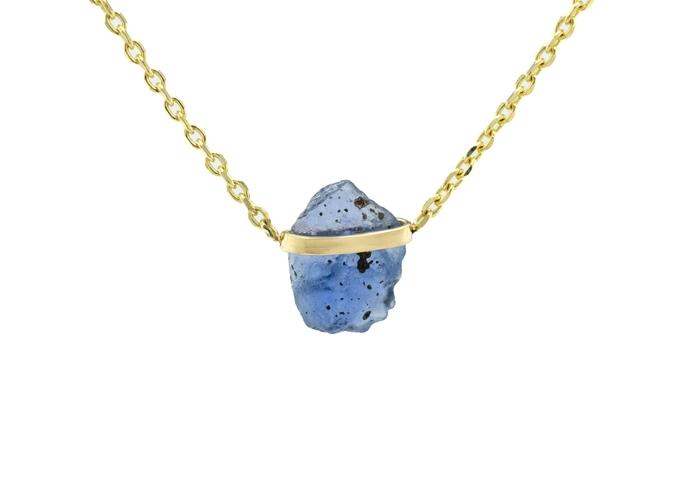 14K Yellow Gold Rough Yogo Sapphire Wrap Pendant