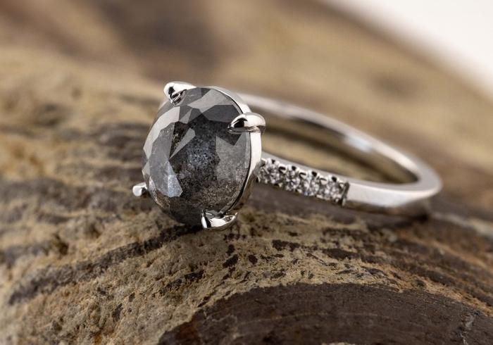 Rose Cut Salt and Pepper Diamond Ring