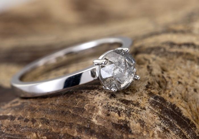 Rose Cut Salt and Pepper Diamond Ring