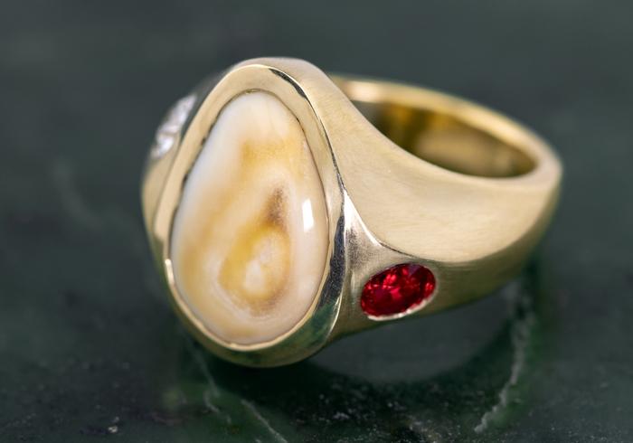 Ivory, Ruby and Diamond Signet Ring