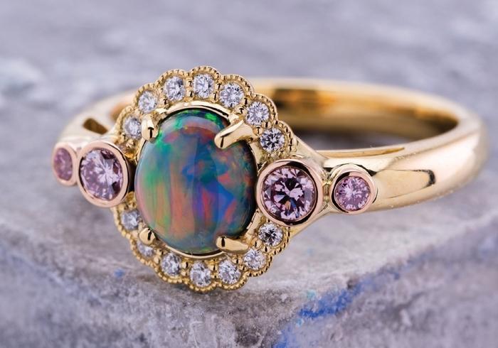 Yellow and Rose Gold Opal Ring