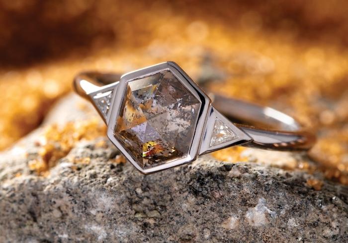 Salt and Pepper Rose Cut Diamond Ring