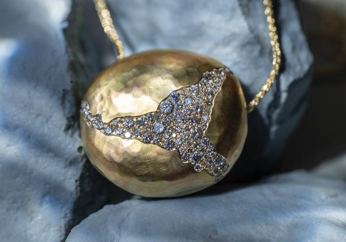 Pave Diamond Hollowform Gold Pendant