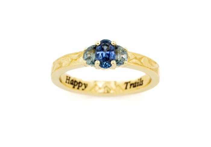 Engraved Montna Sapphire 3 Stone Ring