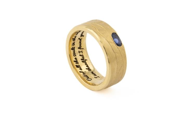 Engraved Yogo Sapphire Mountain Range Band