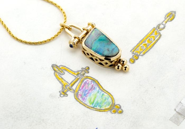 Yogo Sapphire and Opal Pendant