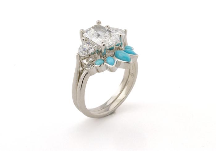 Diamond and Turquoise Wedding Set
