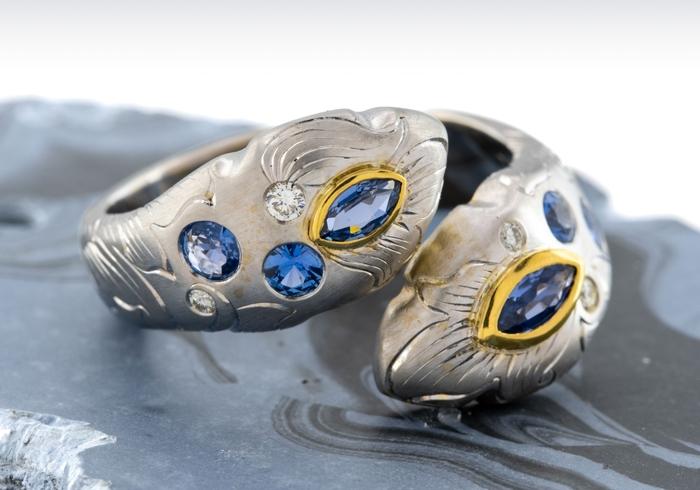 Yogo and Diamond Floral Bypass Ring