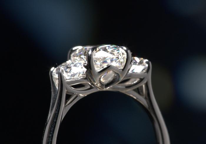 Tulip-Inspired Three-Stone Ring