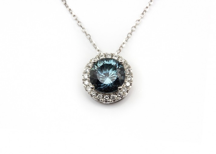 14K Montana Sapphire & Diamond Pendant