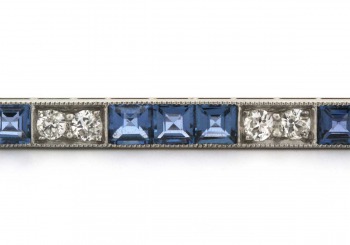 Platinum Yogo Sapphire and Diamond Estate Bar Pin
