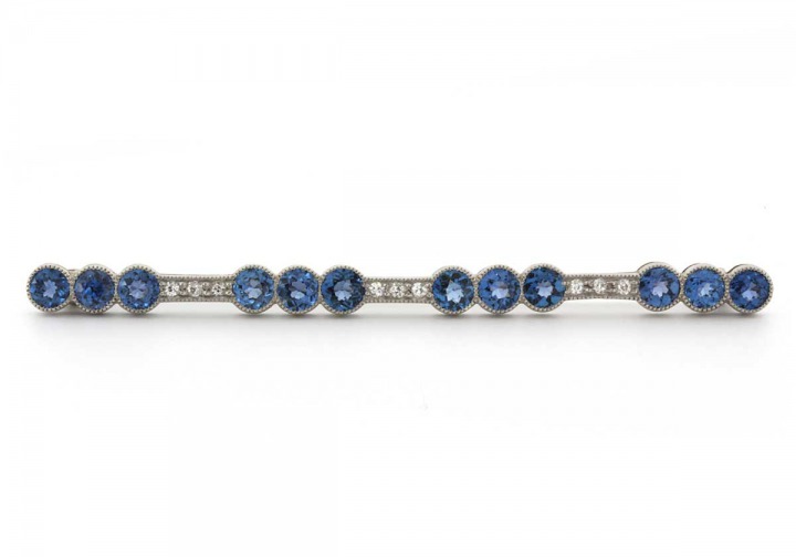 Platinum Yogo Sapphire and Diamond Estate Bar Pin