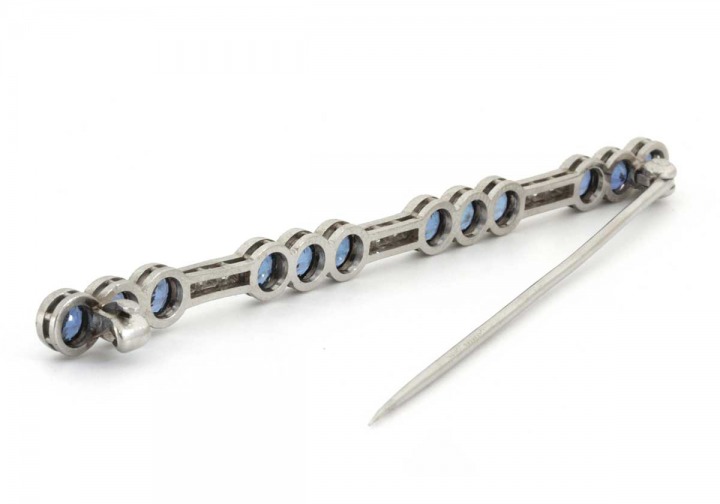 Platinum Yogo Sapphire and Diamond Estate Bar Pin