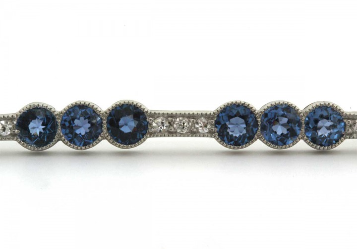 Platinum Yogo Sapphire and Diamond Estate Bar Pin