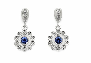 14K Yogo Sapphire and Diamond Earrings