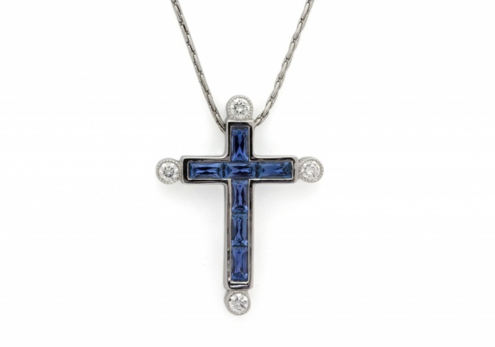 14K Yogo Sapphire & Diamond Cross