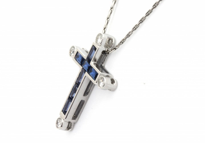 14K Yogo Sapphire & Diamond Cross