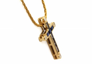 14K Yogo Sapphire & Diamond Cross Pendant 14K Yogo Sapphire & Diamond Cross Pendant