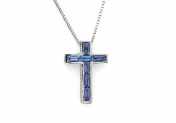 14K Yogo Sapphire Cross Pendant