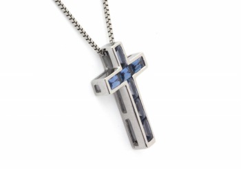 14K Yogo Sapphire Cross Pendant 14K Yogo Sapphire Cross Pendant