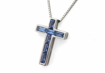 14K Yogo Sapphire Cross Pendant 14K Yogo Sapphire Cross Pendant