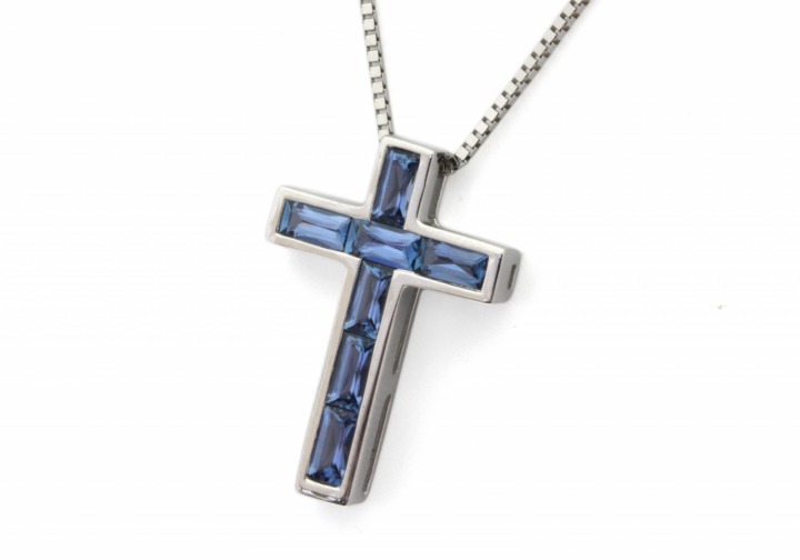 14K Yogo Sapphire Cross Pendant