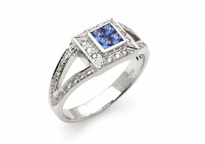 14K Yogo Sapphire and Diamond Ring