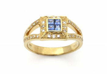 14K Yogo Sapphire and Diamond Ring