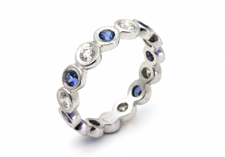 14K Yogo Sapphire and Diamond Stacking Ring