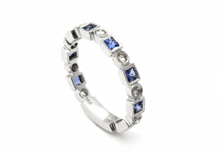 14K Yogo Sapphire & Diamond Stacking Ring