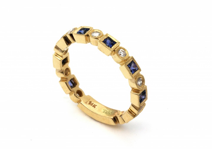 14K Yogo Sapphire & Diamond Stacking Ring