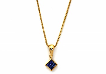 14K Yogo Sapphire & Diamond Pendant