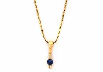 14K Yogo Sapphire & Diamond Pendant
