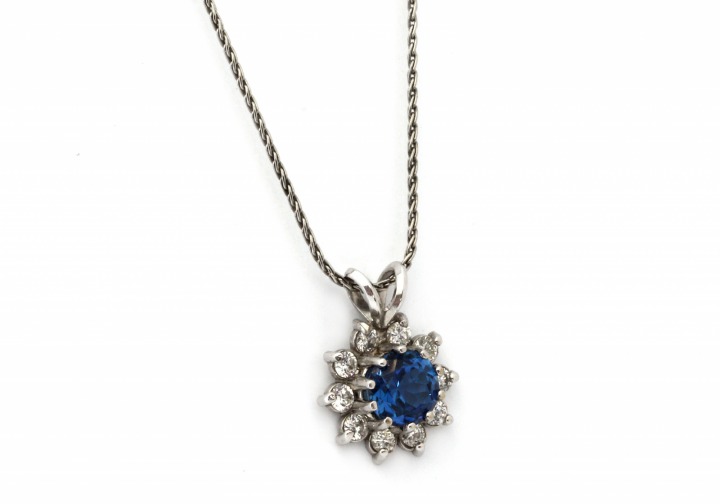 14K Yogo Sapphire and Diamond Pendant