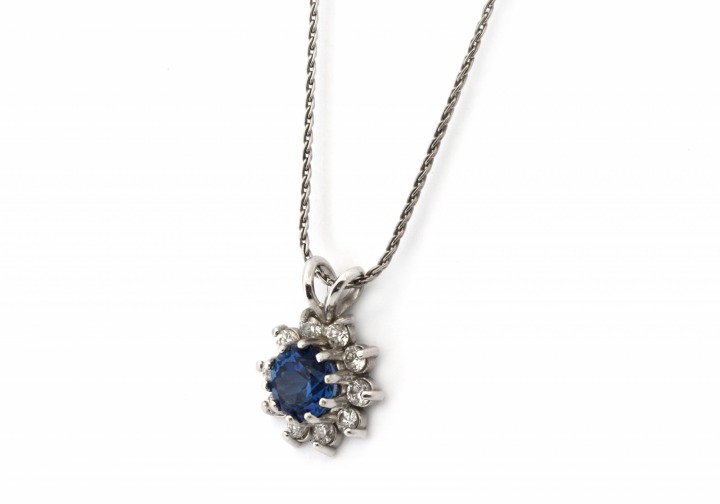 14K Yogo Sapphire and Diamond Pendant