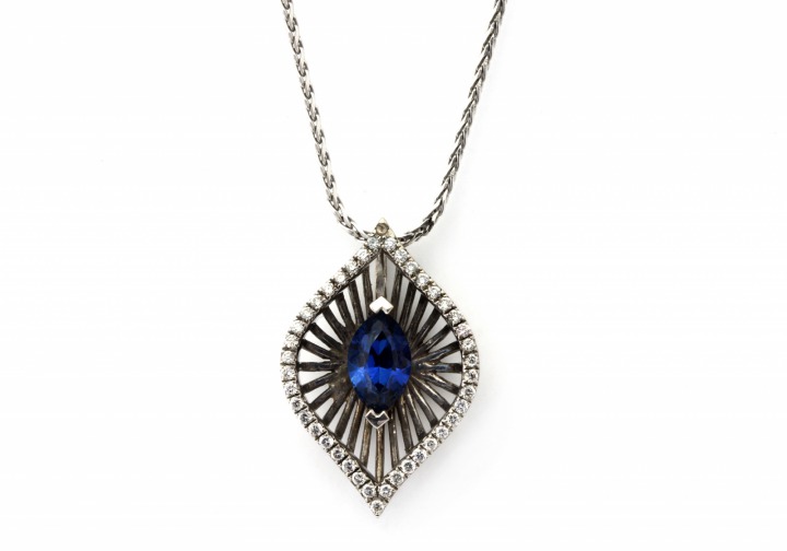 14K Yogo Sapphire and Diamond Pendant