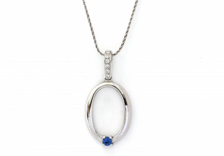 14K Yogo Sapphire and Diamond Pendant