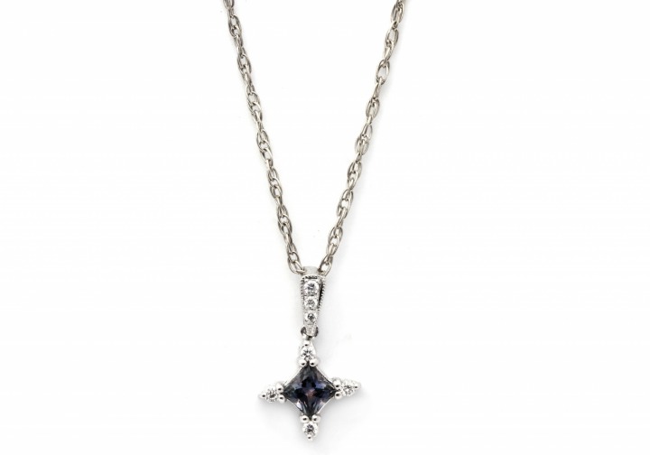 14K Fancy Montana Sapphire and Diamond Pendant