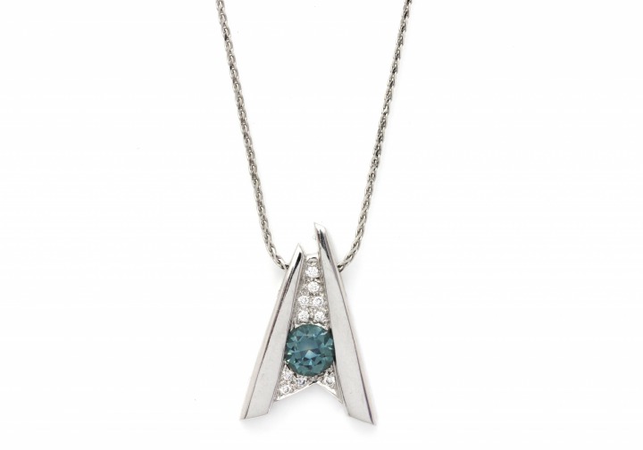 14K Montana Sapphire & Diamond Pendant