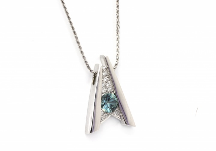 14K Montana Sapphire & Diamond Pendant
