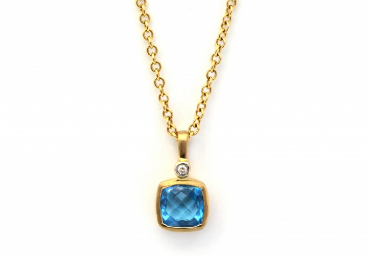 14K Blue Topaz & Diamond Pendant