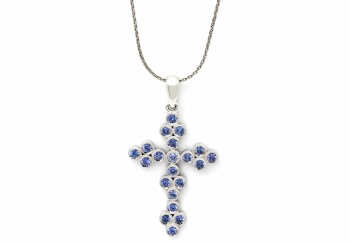 14K Yogo Sapphire Cross Pendant