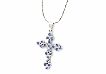 14K Yogo Sapphire Cross Pendant 14K Yogo Sapphire Cross Pendant