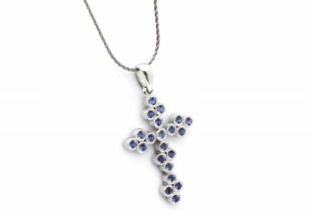 14K Yogo Sapphire Cross Pendant 14K Yogo Sapphire Cross Pendant