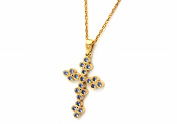 14K Yogo Sapphire Cross Pendant 14K Yogo Sapphire Cross Pendant