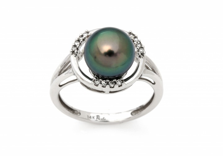 14K Tahitian Pearl & Diamond Ring