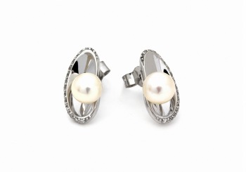 14K Pearl and Diamond Stud Earrings