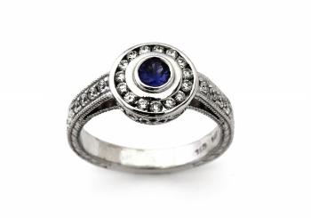 14K Yogo Sapphire and Diamond Ring