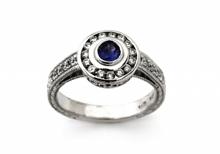14K Yogo Sapphire and Diamond Ring