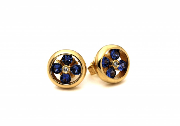 14K Yogo Sapphire & Diamond Earrings 